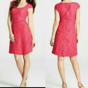 Ann Taylor Hot Pink Lace Fit and Flare Dress